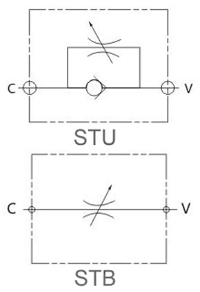 One-way throttle valve STU-Schematic Symbol