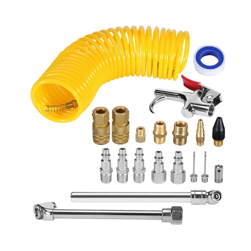 20 Pcs Air Compressor Accessories Kit Contains Various Useful Air Compressor Accessories 25 Feet Recoil Air Hose