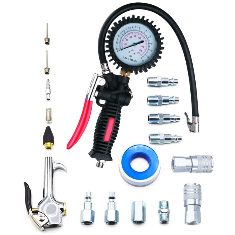 18-PCS Heavy Duty Air Compressor Air Tool Kit with Tire Inflator GaugeHeavy Duty Air Blow Gun and Air Hose Fittings