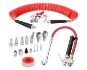 Air Compressor Accessories Kit with 1-4-Inch × 25 Feet Polyurethane Recoil Air Hose, Heavy Duty Tire Inflator Gauge, Quick Connect Fittings, Blow Gun and Swivel Plug