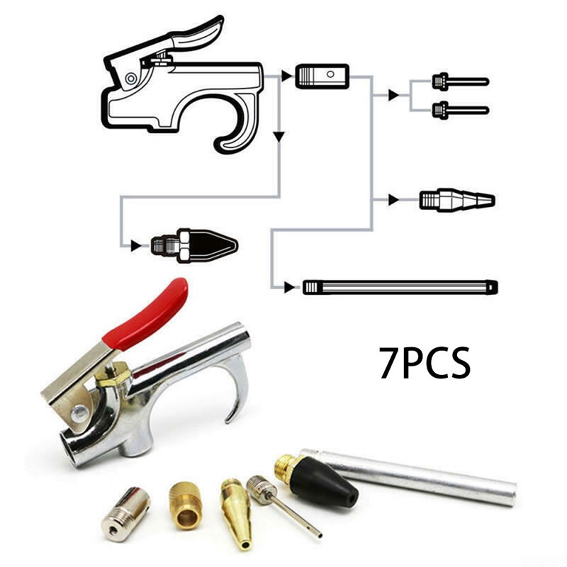 7 Piece Blow Gun Kit Air Compressor Nozzle Adapter Needle Inflation Blower NPT
