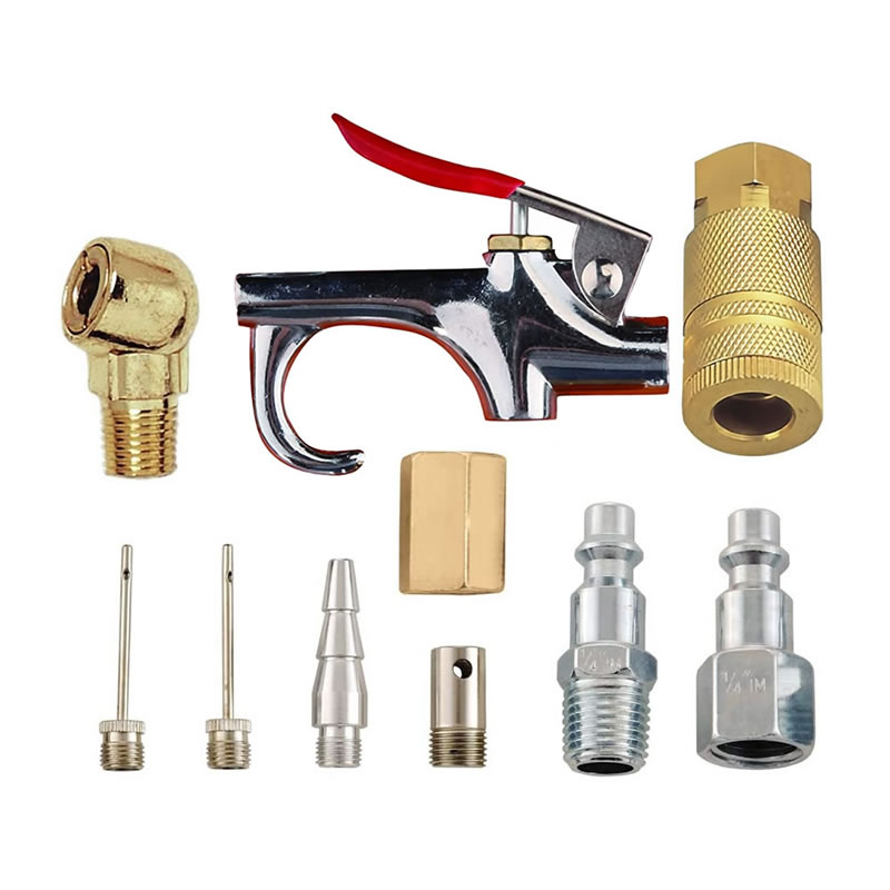 10 Pieces Air Compressor Accessories Air Blow Gun Kit with 2 Interchangeable Nozzles, Quick Connect Coupler Air Fittings and Brass Air Chuck